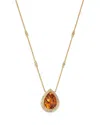 Bloomingdale's Fine Collection Cognac Citrine & Diamond Pear Shaped Halo Pendant Necklace In 14k Yellow Gold, 18 In Gold