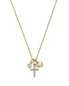 Bloomingdale's Fine Collection Cross, Heart And Diamond Charm Necklace In 14k Yellow Gold, 0.15 Tcw In Gold