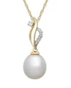 Bloomingdale's Fine Collection Cultured Freshwater & Diamond Swirl Pendant Necklace In 14k Yellow Gold, 18 In White