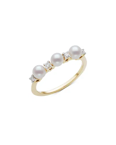 Bloomingdale's Fine Collection Cultured Freshwater & Diamond Triple Ring In 14k Yellow Gold In White