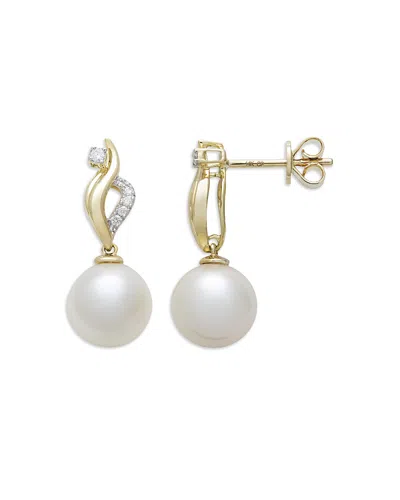 Bloomingdale's Fine Collection Cultured Freshwater Pearl & Diamond Swirl Drop Earrings In 14k Yellow Gold In White