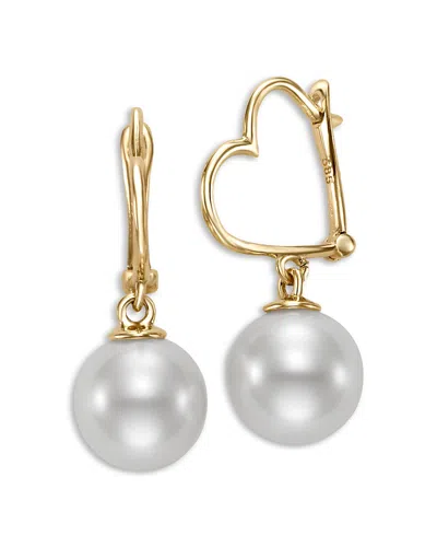Bloomingdale's Fine Collection Cultured Freshwater Pearl Charm Heart Hoop Earrings In 14k Yellow Gold