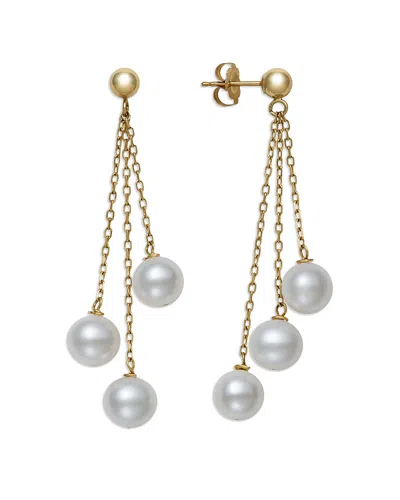 Bloomingdale's Fine Collection Cultured Freshwater Pearl Triple Dangle Drop Earrings In 14k Yellow Gold In White