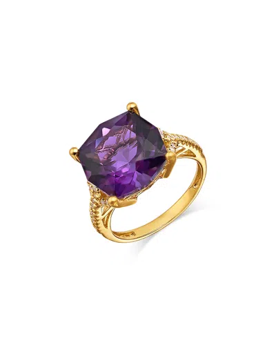Bloomingdale's Fine Collection Cushion Shape Amethyst & Diamond Ring In 14k Yellow Gold In Purple/gold