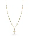 Bloomingdale's Fine Collection Dainty Cross Beaded Pendant Necklace In 14k Yellow Gold