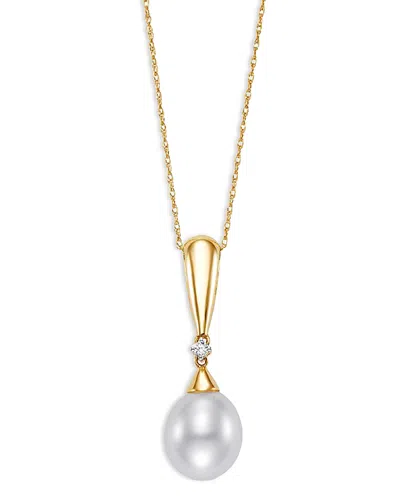 Bloomingdale's Fine Collection Diamond & Freshwater Pearl Pendant Necklace In 14k Yellow Gold, 0.03 Tcw