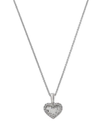 Bloomingdale's Fine Collection Diamond Baguette & Round Cut Heart Halo Pendant Necklace In 14k White Gold, 0.33 Ct. T. W.