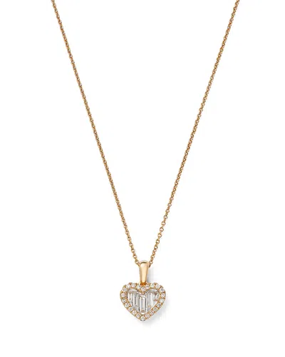 Bloomingdale's Fine Collection Diamond Baguette & Round Heart Pendant Necklace In 14k Yellow Gold, 0.33 Ct. T. W.