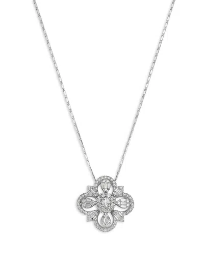 Bloomingdale's Fine Collection Diamond Baguette & Round Quatrefoil Pendant Necklace In 14k White Gold, 1.20 Ct. T. W.