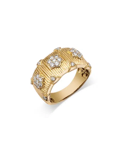 Bloomingdale's Fine Collection Diamond Band Ring With Flowers In 14k Yellow Gold, 0.43 Ct. T. W.