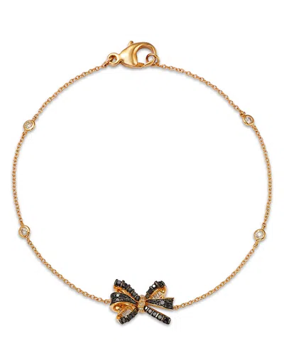 Bloomingdale's Fine Collection Diamond Bow Pendant Bracelet In 14k Yellow Gold, 0.25 Ct. T. W. In Black/gold