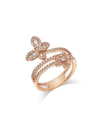 Bloomingdale's Fine Collection Diamond Butterfly & Flower Bypass Ring In 14k Rose Gold, 0.57 Ct. T. W. In Pink