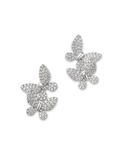 Bloomingdale's Fine Collection Diamond Butterfly Cluster Earrings In 14k White Gold, 0.90 Ct. T. W.