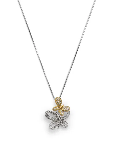 Bloomingdale's Fine Collection Diamond Butterfly Pendant Necklace In 14k Two Tone Gold, 0.25 Tcw In Multi