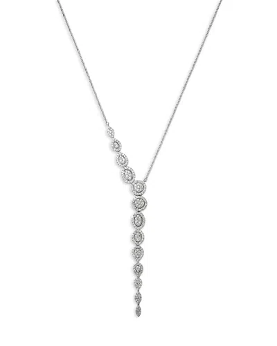 Bloomingdale's Fine Collection Diamond Cluster Graduated Lariat Necklace In 14k White Gold, 1.35 Ct. T. W.