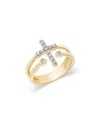 Bloomingdale's Fine Collection Diamond Cross & Bezel Double Row Ring In 14k Yellow Gold, 0.20 Tcw In Gold