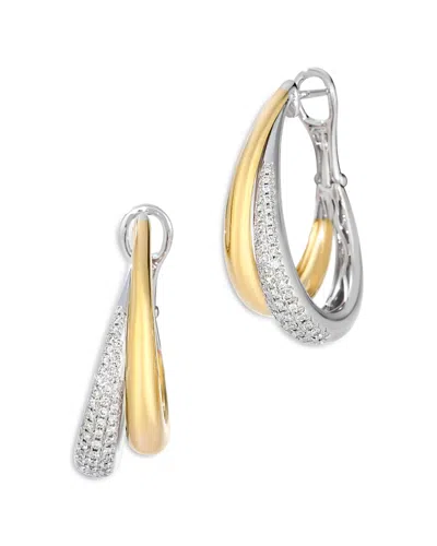 Bloomingdale's Fine Collection Diamond Crossover Medium Hoop Earrings In 14k Yellow & White Gold, 0.48 Ct. T. W. In White/gold