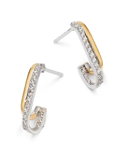 Bloomingdale's Fine Collection Diamond Double Row Hoop Earrings In 14k White & Yellow Gold, 0.20 Tcw In Multi