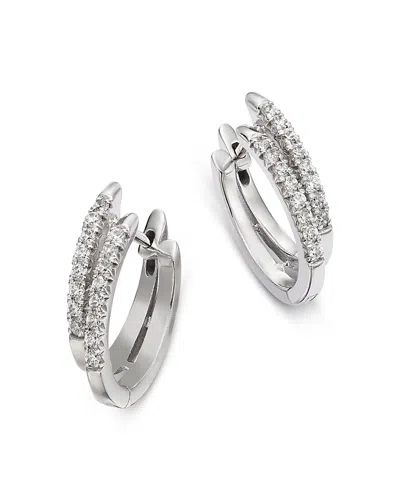 Bloomingdale's Fine Collection Diamond Double Row Huggie Hoop Earrings In 14k White Gold, 0.33 Tcw In Silver