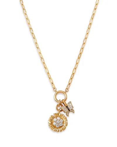 Bloomingdale's Fine Collection Diamond Flower & Butterfly Charm Necklace In 14k Yellow Gold, 0.65 Ct. T. W.