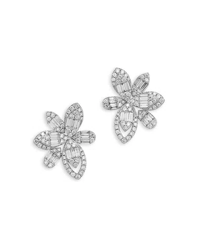 Bloomingdale's Fine Collection Diamond Flower Earrings In 14k White Gold, 1.34 Ct. T. W.