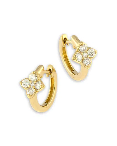 Bloomingdale's Fine Collection Diamond Flower Huggie Hoop Earrings In 14k Yellow Gold, 0.33 Ct. T. W.