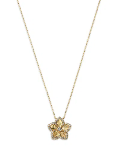Bloomingdale's Fine Collection Diamond Flower Pendant Necklace In 14k Yellow Gold, 0.25 Tcw