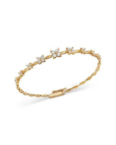 Bloomingdale's Fine Collection Diamond Flower Quad Cluster Graduated Station Bracelet In 14k Yellow Gold, 1.0 Tcw