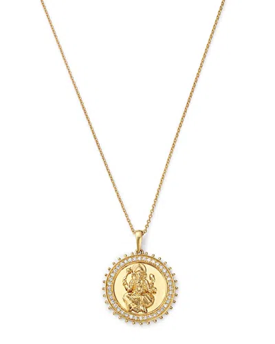 Bloomingdale's Fine Collection Diamond Ganesha Medallion Pendant Necklace In 14k Yellow Gold, 0.20 Ct. T. W.