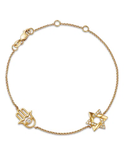 Bloomingdale's Fine Collection Diamond Hamsa Hand & Star Of David Bracelet In 14k Yellow Gold, 0.15 Ct. T. W. - Exclusive