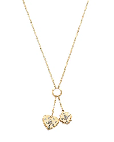 Bloomingdale's Fine Collection Diamond Heart & Clover Charm Necklace In 14k Yellow Gold, 0.25 Tcw