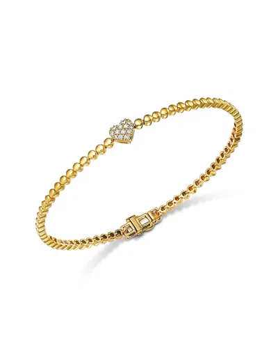 Bloomingdale's Fine Collection Diamond Heart Beaded Bracelet In 14k Yellow Gold, 0.10 Tcw