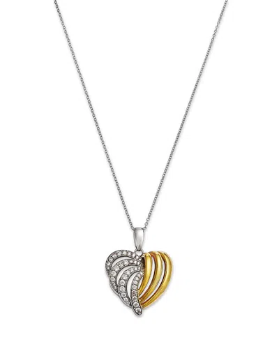 Bloomingdale's Fine Collection Diamond Heart Pendant Necklace In 14k Two-toned Gold, 0.47 Ct. T. W. In Silver