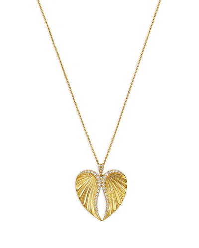 Bloomingdale's Fine Collection Diamond Heart Wing Pendant Necklace In 14k Yellow Gold, 0.50 Tcw