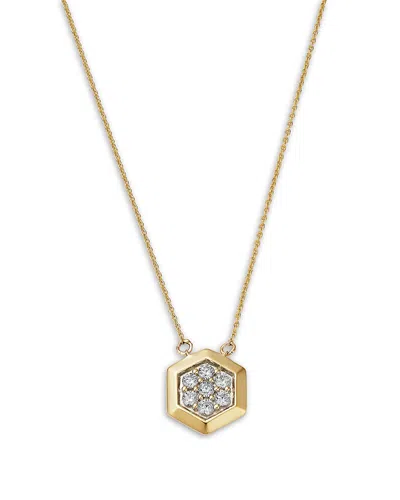 Bloomingdale's Fine Collection Diamond Honeycomb Hexagon Pendant Necklace In 14k Yellow Gold, 0.25 Tcw