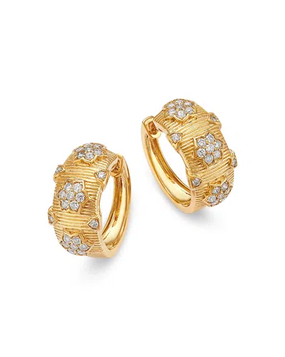 Bloomingdale's Fine Collection Diamond Huggie Hoops Earrings With Flowers In 14k Yellow Gold, 0.5 Ct. T. W.