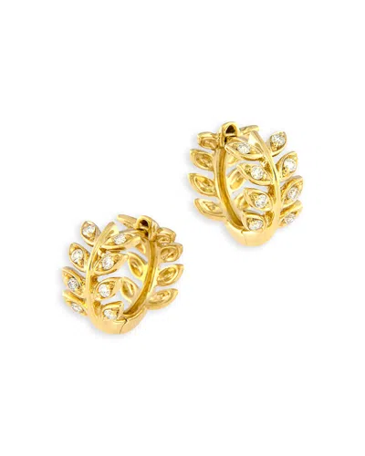 Bloomingdale's Fine Collection Diamond Leaf Huggie Hoop Earrings In 14k Yellow Gold, 0.13 Ct. T. W.