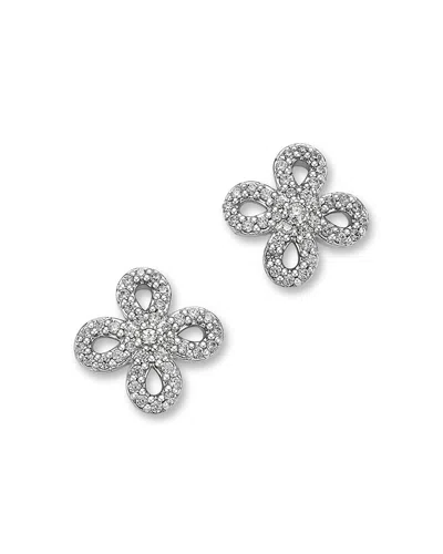 Bloomingdale's Fine Collection Diamond Micro-pave Flower Stud Earrings In 14k White Gold, 0.25 Tcw