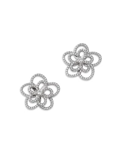 Bloomingdale's Fine Collection Diamond Micropave Flower Stud Earrings In 14k White Gold, 0.50 Tcw