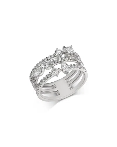 Bloomingdale's Fine Collection Diamond Mixed Cut Triple Row Ring In 18k White Gold, 0.6 Tcw In Metallic