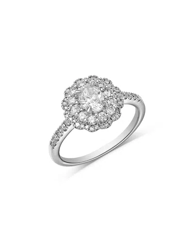 Bloomingdale's Fine Collection Diamond Oval & Round Cut Flower Engagement Ring In 14k White Gold, 1.04 Tcw