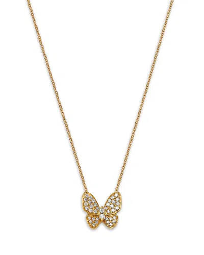 Bloomingdale's Fine Collection Diamond Pave Cut Butterfly Pendant Necklace In 14k Yellow Gold, 0.33 Ct. T. W.