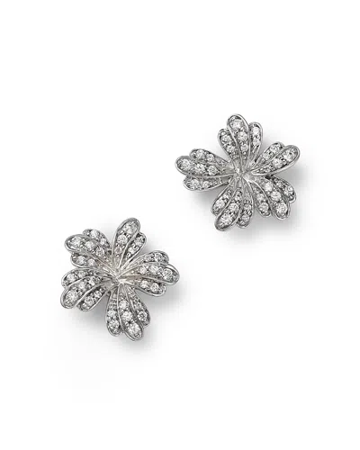 Bloomingdale's Fine Collection Diamond Pave Flower Stud Earrings In 14k White Gold, 0.33 Ct. T. W. In Silver