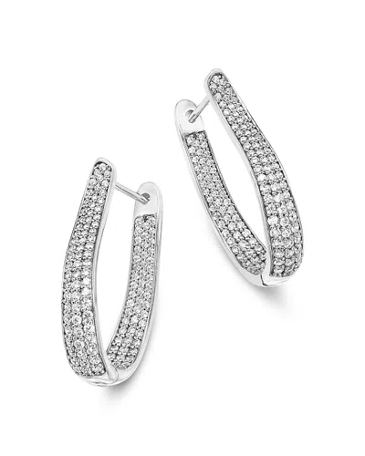 Bloomingdale's Fine Collection Diamond Pave Inside Out Small Oval Hoop Earrings In 14k White Gold, 1.0 Ct. T. W.