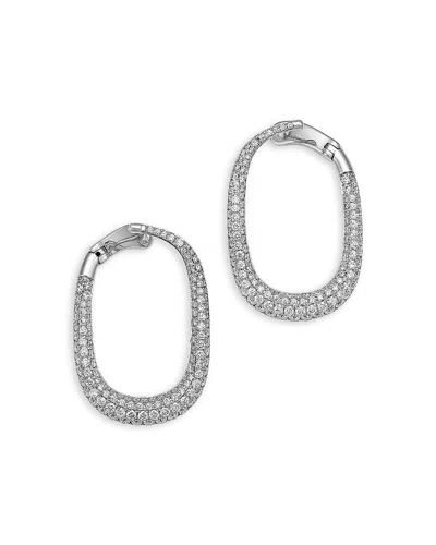 Bloomingdale's Fine Collection Diamond Pave Oval Hoop Earrings In 14k White Gold, 2.40 Ct. T. W.