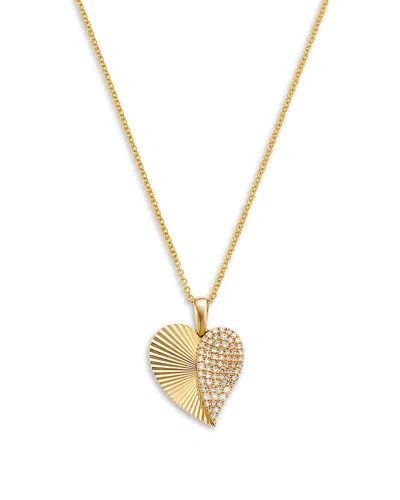 Bloomingdale's Fine Collection Diamond Pave Sunray Heart Pendant Necklace In 14k Yellow Gold, 0.25 Ct. T. W.