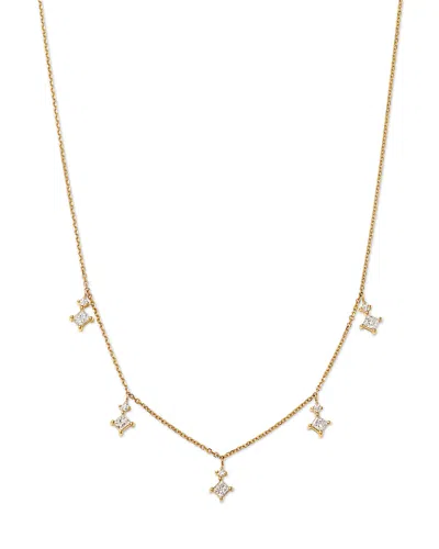 Bloomingdale's Fine Collection Diamond Princess & Round Droplet Station Necklace In 14k Yellow Gold, 0.85 Ct. T. W.