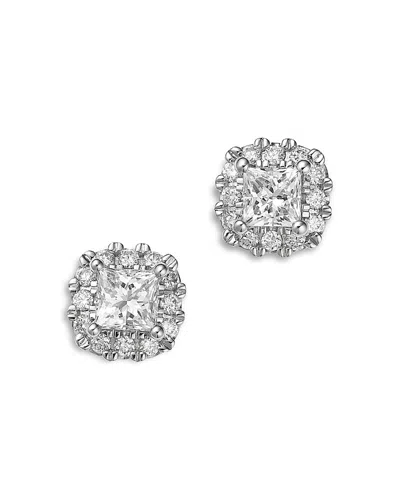 Bloomingdale's Fine Collection Diamond Princess Cut Halo Stud Earrings In 14k White Gold, 1.26 Tcw