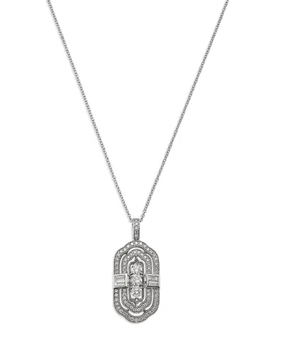 Bloomingdale's Fine Collection Diamond Round & Baguette Art Deco Pendant Necklace In 14k White Gold, 1.17 Tcw In Gray