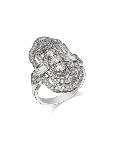 Bloomingdale's Fine Collection Diamond Round & Baguette Art Deco Ring 14k White Gold, 1.2 Tcw In Metallic